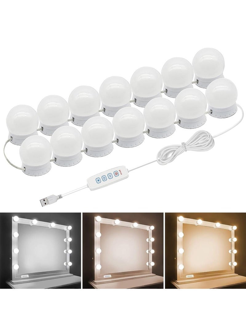 Forest Home 14 LED Hollywood Vanity Mirror Lights, Dimmable Makeup Mirror Light with 3 Color Temperatures, USB Powered Bathroom and Dressing Table Lighting with Remote Control, Perfect Gift for Women (White) - Image 1
